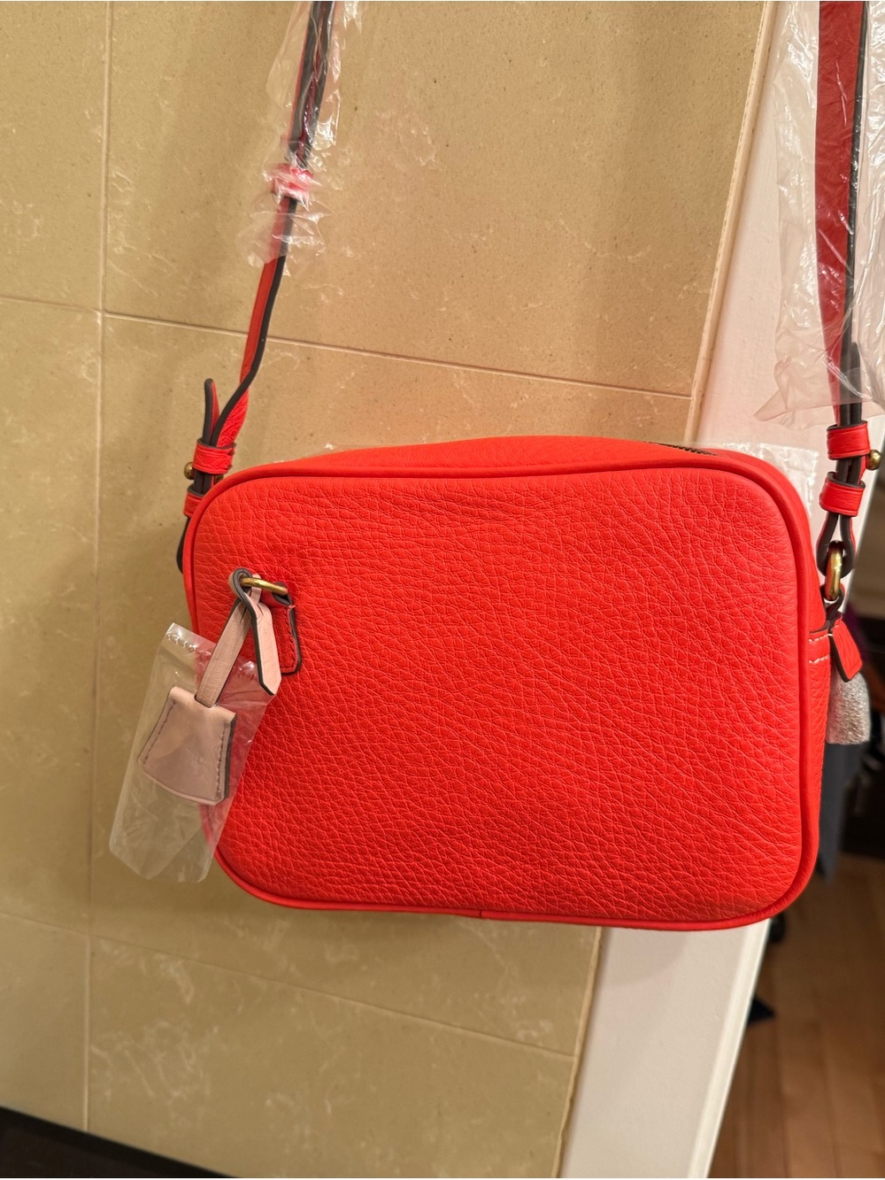 J. Crew Bright Red Pebbled Leather Crossbody Camera Bag